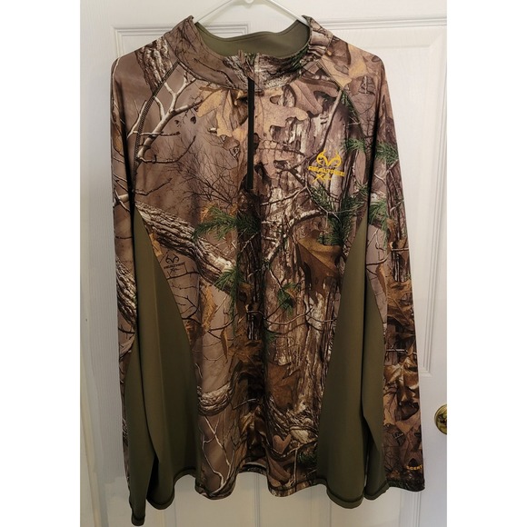 RealTree Men's 2XL Green Camouflage Long Sleeve 1/4 Zip Scent Factor PT 5007 - Picture 3 of 13